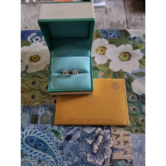 CERTIFIED Moissanite Diamond 2Ct. Round & Halo Design Stud Earrings - Picture 5 of 9